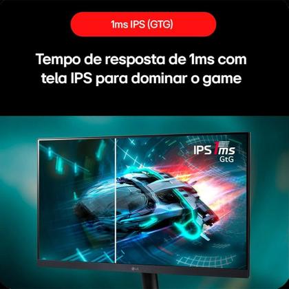 Imagem de Monitor Gamer LG UltraGear 24", FHD, 180Hz, 1ms, IPS, DP e HDMI, HDR10, FreeSync, G-Sync - 24GS60F-B