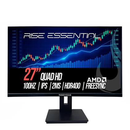 Imagem de Monitor Gamer Rise Mode Essential 27", QHD, 100Hz, 2ms, IPS, FreeSync, HDR 400, HDMI e DP, Altura Ajustável, Preto - RM-MOGL-27F1002K-B