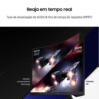 Imagem de Monitor Gamer Samsung Odyssey G5 27", QHD, 165Hz, 1ms, Freesync, HDMI, DP