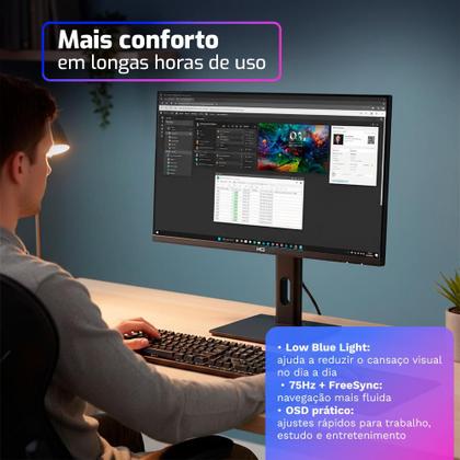 Imagem de Monitor HQ Pro 27”, IPS, 1MS, QHD 2560x1440, Ergonômico, Ajuste de Altura e Rotação, HDMI + DP Frameless HQ27AJ75
