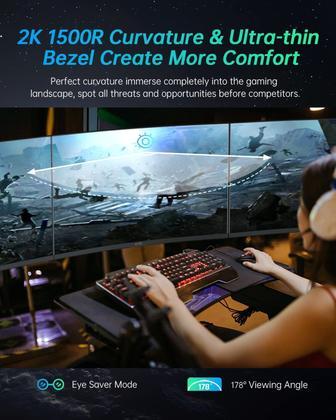 Imagem de Monitor KTC Gaming de 27 polegadas 1440P curvo 170 Hz FreeSync/G-Sync