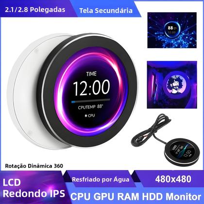 Imagem de Monitor LCD USB Refrigerado a Água De 2.1 a 2.8 Polegadas Para Monitoramento De CPU, GPU, RAM E HDD,