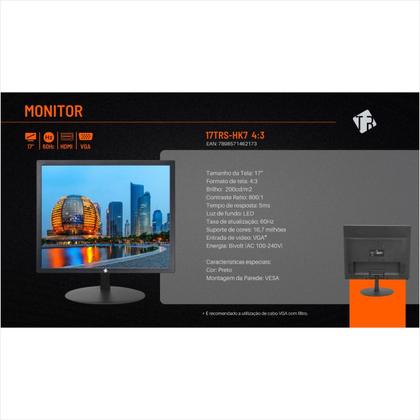 Imagem de Monitor LED 17.1 Tronos 17TRS-HK7 - 1280x720, 60Hz, 5ms - HDMI/VGA - Preto
