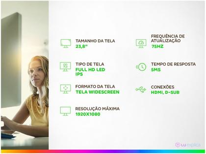 Imagem de Monitor LG 23.8 Full HD, IPS, HDMI, VESA, FreeSync, Sem Bordas, Preto - 24MP400-B