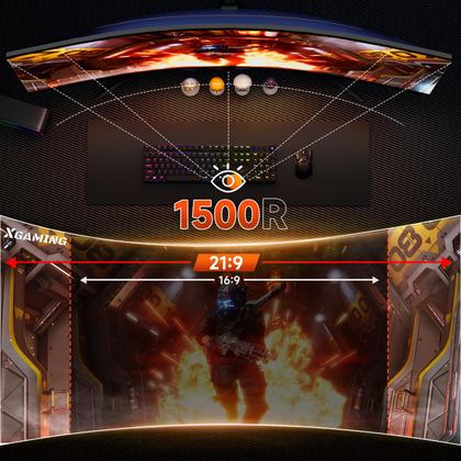 Imagem de Monitor memzuoix Curvo Ultra Wide QHD de 34" 1440p 165 Hz