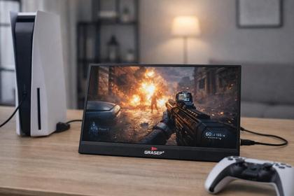 Imagem de Monitor Portátil 15.6 Polegadas Grasep DTELA11 Full HD IPS USBC Mini HDMI Som Integrado para Notebook PC Celular Extensão de Tela