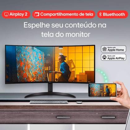 Imagem de Monitor Smart Curvo LG MyView 34", WQHD, WebOs, ThinQ, Apple AirPlay, Som Integrado - 34SR60QC-B.AWZM