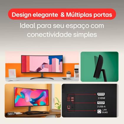 Imagem de Monitor Smart Curvo LG MyView 34", WQHD, WebOs, ThinQ, Apple AirPlay, Som Integrado - 34SR60QC-B.AWZM