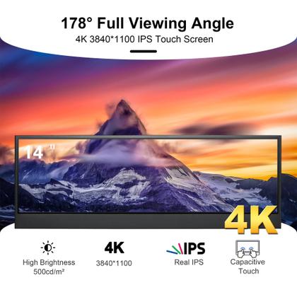 Wisecco 14インチ 4K タッチパネル搭載モニター 3840×1100 Monitor wisecoco 14