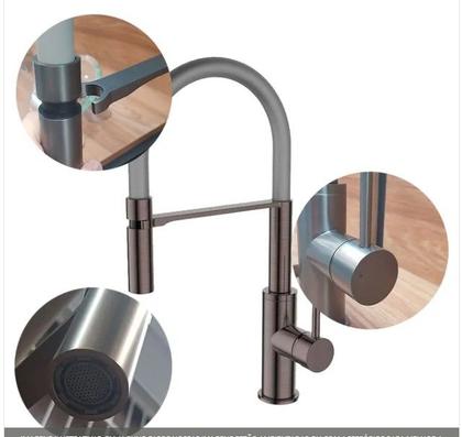 Imagem de Monocomando para Cozinha de Mesa Bica Flexivel - Suporte arco c/ Ima - Grey V-10645-291-QS WJ-2245-DB-CZ