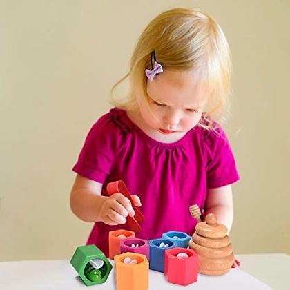 Imagem de MONT PLEASANT Classificação Empilhamento Brinquedos de Madeira para Crianças, Brinquedo Colmeia de Abelha, Montessori Sensorial Bin Ferramentas Brinquedos para 3 4 5 Anos de Idade, Brinquedos de Habilidade Motora Fina Aprendizagem Precoce Pré-escolar 