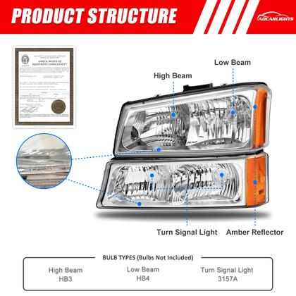 Imagem de Montagem de faróis ADCARLIGHTS para Chevy Silverado 03-06