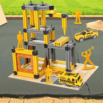 Imagem de Monte e Brinque 3D Estacao Construcao 94 Pecas DM Toys Brinquedo Infantil Recreativo