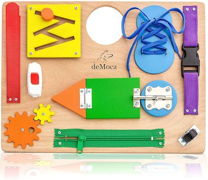 Imagem de Montessori Busy Board for Toddlers - Brinquedos Sensoriais de Madeira - Atividades infantis para brinquedos de viagem de habilidades motoras finas - Brinquedos educacionais para meninos e meninas de 3 anos