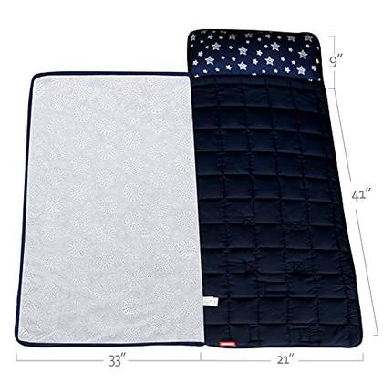 Imagem de Moonsea Toddler Nap Mat Navy, Travesseiro Removível e Manta Minky Fleece, Leve e Macio Perfeito para Crianças Pré-Escola, Creche, Saco de Dormir de Viagem para Meninos, 21" x 50" Fit em um Berço Padrão