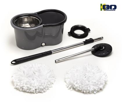 Imagem de Mop Balde Esfregão Inox Giratório 3 Refil Rodinhas Black Class