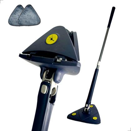 Imagem de Mop de Limpeza Rodo Triangular Esfregão de Chão Mágico Giratório 360 Graus Esfreguette INMA Cabo Inox Ajustável 2 Refis Microfibra