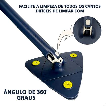 Imagem de Mop de Limpeza Rodo Triangular Esfregão de Chão Mágico Giratório 360 Graus Esfreguette INMA Cabo Inox Ajustável 2 Refis Microfibra