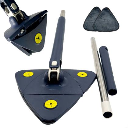 Imagem de Mop de Limpeza Rodo Triangular Esfregão de Chão Mágico Giratório 360 Graus Esfreguette INMA Cabo Inox Ajustável 2 Refis Microfibra