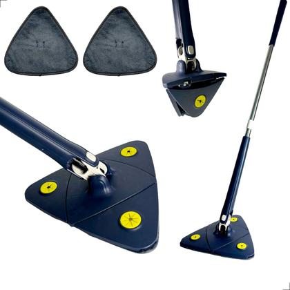 Imagem de Mop de Limpeza Rodo Triangular Esfregão de Chão Mágico Giratório 360 Graus Esfreguette INMA Cabo Inox Ajustável 2 Refis Microfibra