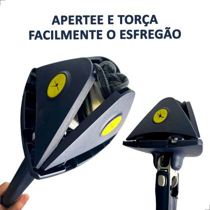 Imagem de Mop de Limpeza Rodo Triangular Esfregão de Chão Mágico Giratório 360 Graus Esfreguette INMA Cabo Inox Ajustável 2 Refis Microfibra