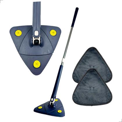 Imagem de Mop de Limpeza Rodo Triangular Esfregão de Chão Mágico Giratório 360 Graus Esfreguette INMA Cabo Inox Ajustável 2 Refis Microfibra