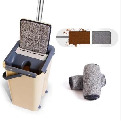 Imagem de Mop Duplo Rodo Magico Vassoura Flat Balde Limpeza Piso Multiuso Esfregao Vertical Lava Seca Refil