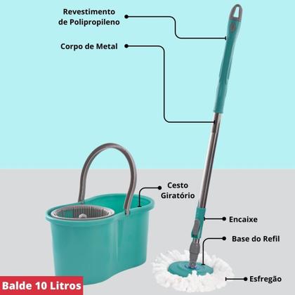 Imagem de Mop Esfregão Centrifuga Cesto 10 Lts Cabo Extensível Giratóri Mop Rodo Magico  Geral - Hannover Home