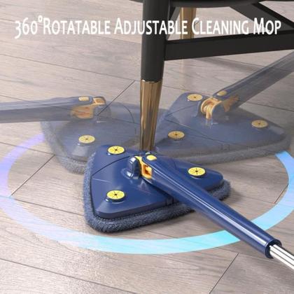 Imagem de Mop Esfregão Com 2 Refil Triangular Rodo Magico Giratório 360 Ajustável limpeza