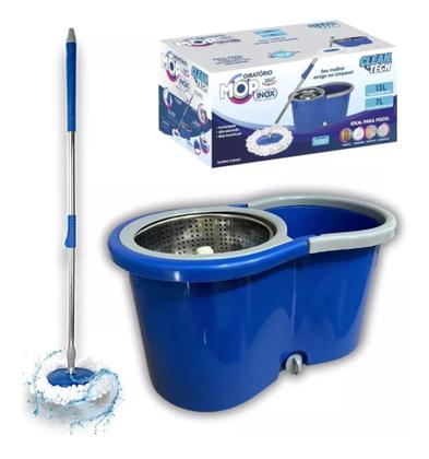 Imagem de Mop  Esfregão Giratório 360 Cesto Inox Clean Tech 13L