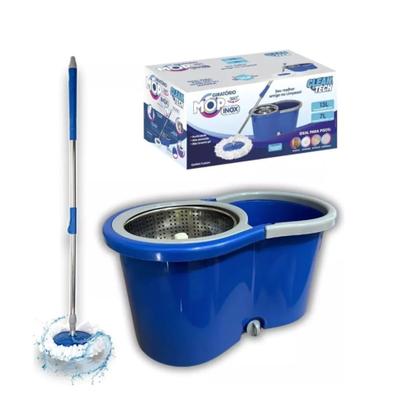 Imagem de Mop  Esfregão Giratório 360 Cesto Inox Clean Tech 13L