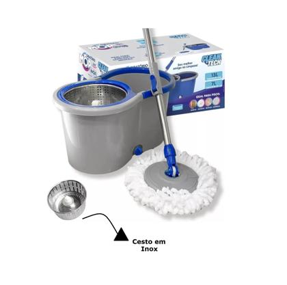 Imagem de Mop  Esfregão Giratório 360 Cesto Inox Clean Tech 13L