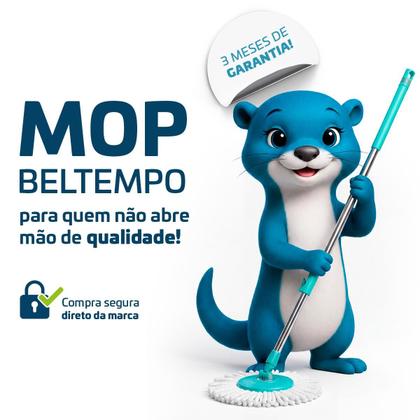 Imagem de Mop Esfregão Giratório 360º Balde 16 Litros Cesto Inox Cabo Longo 1,40 metros Com Refil Rodas E Alça Beltempo