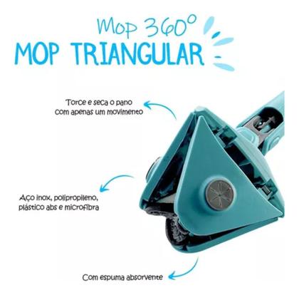 Imagem de Mop Esfregão Triangular Giratório 360 Rodo Mágico Ajustável Cor Verde