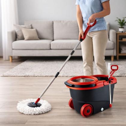 Imagem de Mop Giratório 13L Inox 360 Rodinhas Centrífuga Duplo Puxador