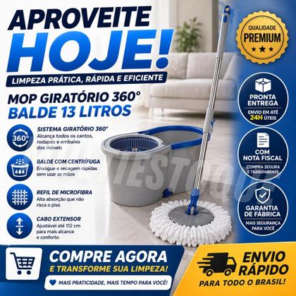 Imagem de Mop Giratório 360 Balde 13L com Centrífuga e Refil Microfibra Limpeza Fácil Sortido