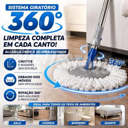 Imagem de Mop Giratório 360 Balde 13L com Centrífuga e Refil Microfibra Limpeza Fácil Sortido