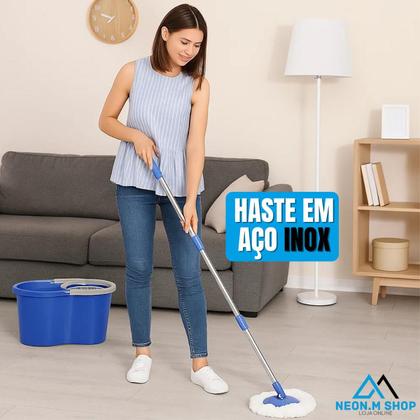 Imagem de Mop Giratório 360 Balde Duplo E Centrífugo Rodo Microfibra Absorvente Limpeza Piso Mágico