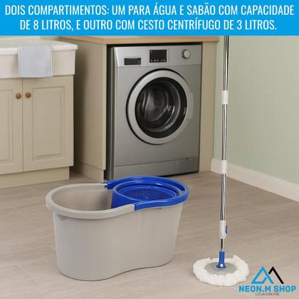 Imagem de Mop Giratório 360 Balde Duplo E Centrífugo Rodo Microfibra Absorvente Limpeza Piso Mágico
