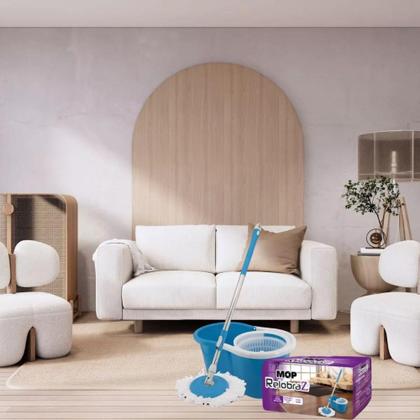 Imagem de Mop Giratório 360 Esfregão Mágico Cabo Aço Inox Retrátil Balde Spin Centrifuga 12 Litros - RelobraZ