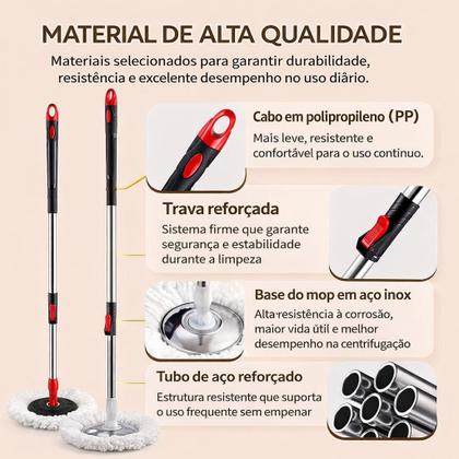 Imagem de Mop Giratório 360 Inox 13L Com Rodas Cesto Centrífuga