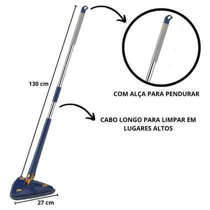 Imagem de Mop giratório 360 triangular limpeza piso parede cantos com refil microfibra lavável articulado leve prático doméstico eficiente