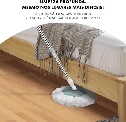 Imagem de Mop Giratório Balde Centrifuga 12 Litros Cesto Inox Esfregão 360 Cabo 1,30 Metros e 3 Refis Microfibra Limpeza Pesada