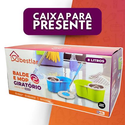 Imagem de Mop Giratório Balde Cesto Inox Escovão + Refil Esfregão 