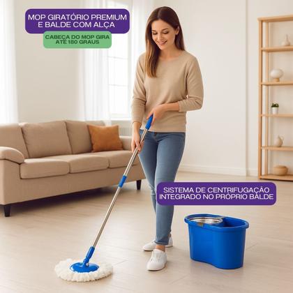 Imagem de Mop Giratório Balde Esfregão 360 Limpeza Prático Rodo Mágico Microfibra Inox Casa Faxina