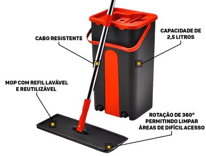 Imagem de Mop Giratório Cabo Extensível Esfregão Lava Seca Balde Rodo Limpeza De Pisos Vidros Janelas Multiuso
