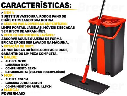 Imagem de Mop Giratório Cabo Extensível Esfregão Lava Seca Balde Rodo Limpeza De Pisos Vidros Janelas Multiuso