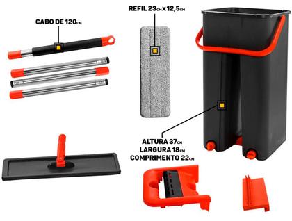Imagem de Mop Giratório Cabo Extensível Esfregão Lava Seca Balde Rodo Limpeza De Pisos Vidros Janelas Multiuso
