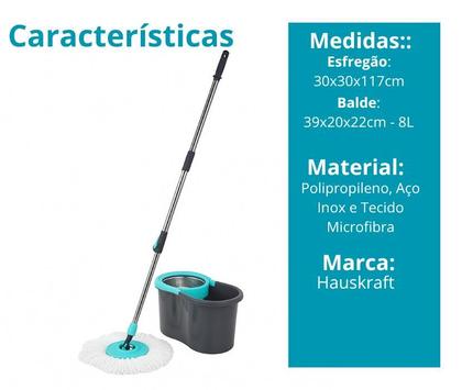 Imagem de Mop Giratório Com Balde 8L Centrifuga Inox Esfregão Mágico