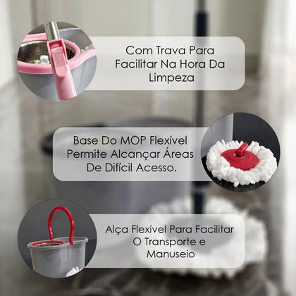 Imagem de Mop Giratório Com Balde E Refil Microfibra Inox 9 Litros Com Alça Limpeza Casa
